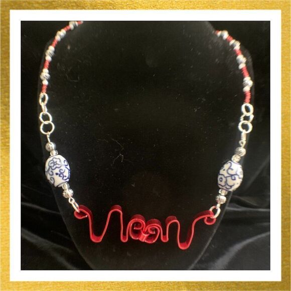 3/$20 HAND CRAFTED Free Form WIRE PENDANT Porcelain Bead NECKLACE - Picture 1 of 2